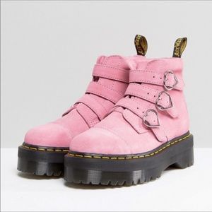 Dr martens x lazy oaf pink suede buckle boots